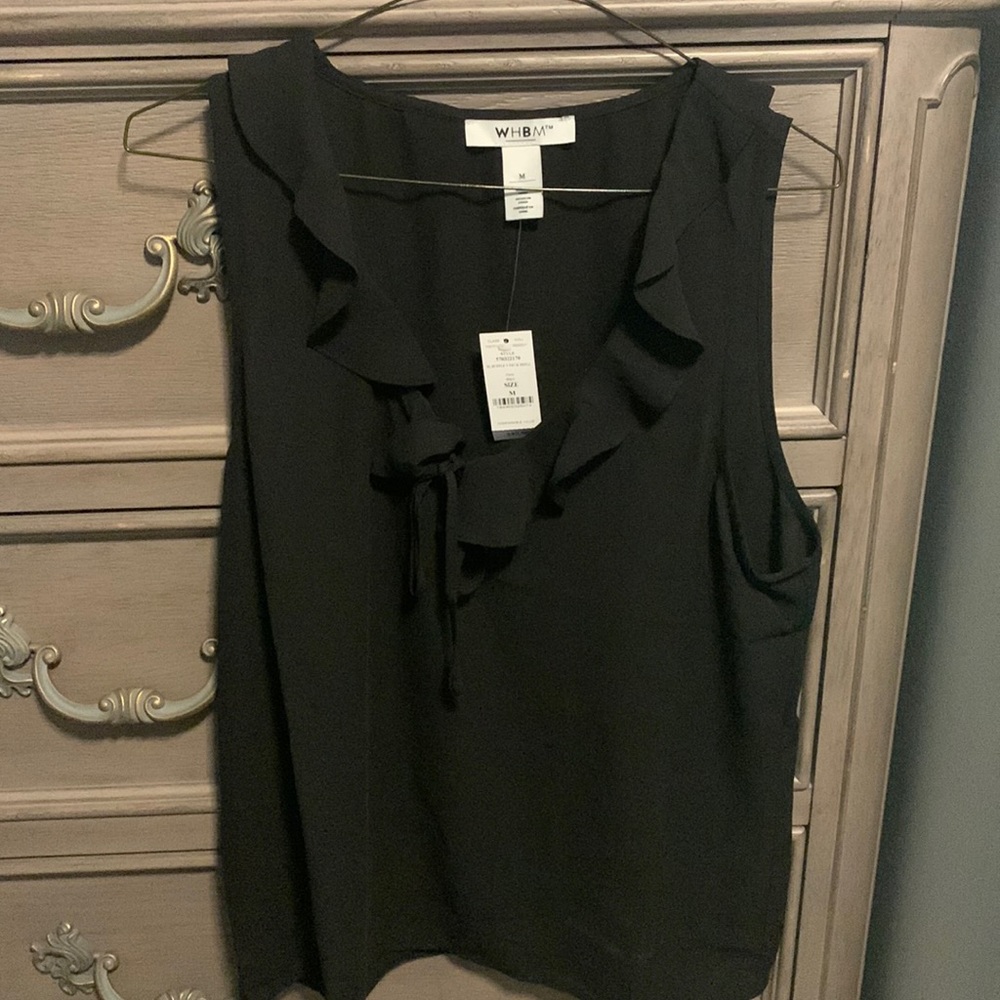 Black ruffle v neck shell tank